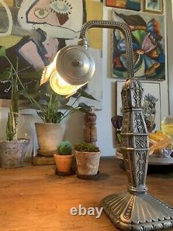 Beautiful Lamp Art Deco 1920 Ancient Piano Bureau Bronze Silver Antique Desk Lamp