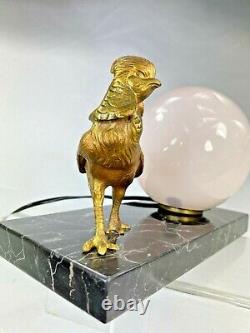 Beautiful Lamp Art Deco Ancient Faisan Bronze Dore Base Marble Night