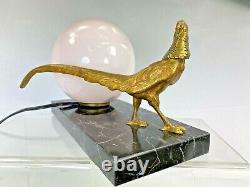 Beautiful Lamp Art Deco Ancient Faisan Bronze Dore Base Marble Night