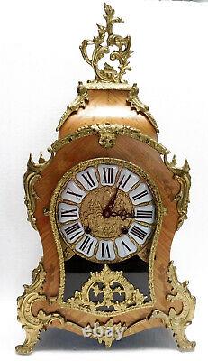 Beautiful Large Cartel Wood Rose Bronze Pendulum Clock Mid-20th Century