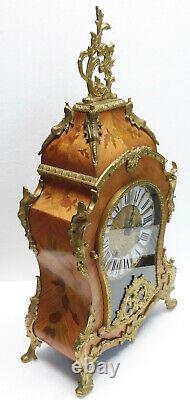 Beautiful Large Cartel Wood Rose Bronze Pendulum Clock Mid-20th Century