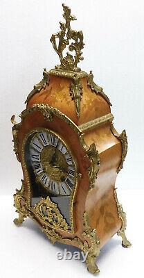 Beautiful Large Cartel Wood Rose Bronze Pendulum Clock Mid-20th Century