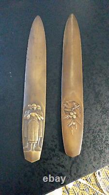 Beautiful Pair of Bronze Signed Art Deco Paper Cutters by Raoul Benard, France 1930