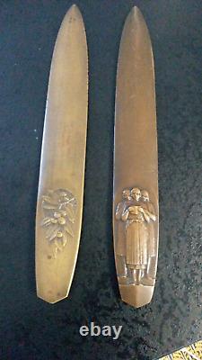 Beautiful Pair of Bronze Signed Art Deco Paper Cutters by Raoul Benard, France 1930