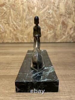 Beautiful Sculpture Bronze Socle Marble Year 1930 Art Deco Woman A La Biche