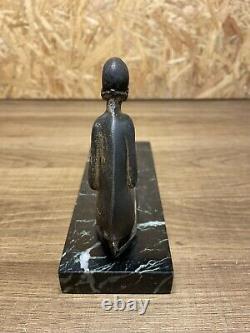 Beautiful Sculpture Bronze Socle Marble Year 1930 Art Deco Woman A La Biche