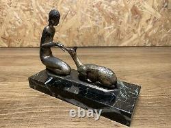 Beautiful Sculpture Bronze Socle Marble Year 1930 Art Deco Woman A La Biche