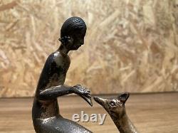 Beautiful Sculpture Bronze Socle Marble Year 1930 Art Deco Woman A La Biche