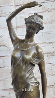 Beautiful Signed Girl Elegant Art Nouveau Bronze Statue Figurine Deco