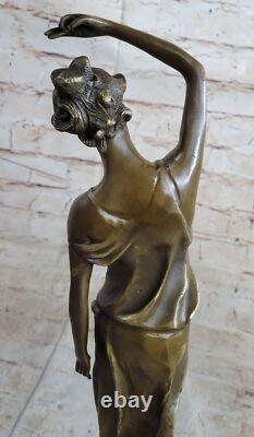 Beautiful Signed Girl Elegant Art Nouveau Bronze Statue Figurine Deco