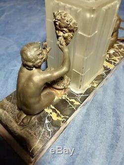 Bedside Lamp Signed Bronze Statues Sabino Bachus Vine Wine Art Deco Lighting