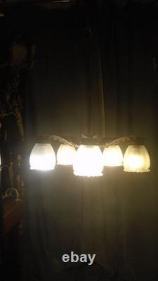 Belgian Art Deco chandelier in solid bronze 5 lights circa 1920-1935