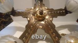 Belgian Art Deco chandelier in solid bronze 5 lights circa 1920-1935