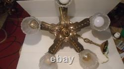 Belgian Art Deco chandelier in solid bronze 5 lights circa 1920-1935