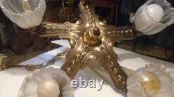 Belgian Art Deco chandelier in solid bronze 5 lights circa 1920-1935