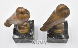 Birds Pair Of Greenhouse Book Art Deco Bronze By G. H. Lawrence Pigeons