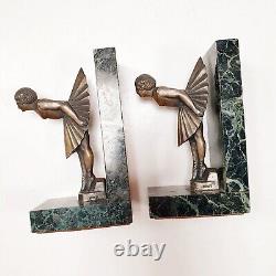 Bookend Sculpture Woman Dancer Signed C. Charles Art Deco Bronze