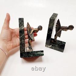 Bookend Sculpture Woman Dancer Signed C. Charles Art Deco Bronze