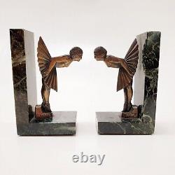 Bookend Sculpture Woman Dancer Signed C. Charles Art Deco Bronze