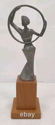 Bookend sculpture in aluminum and zinc, woman trophy, bronze-free, Art Deco style