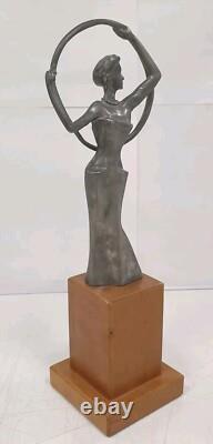 Bookend sculpture in aluminum and zinc, woman trophy, bronze-free, Art Deco style