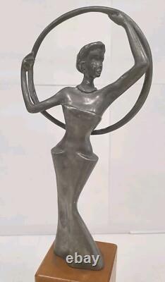 Bookend sculpture in aluminum and zinc, woman trophy, bronze-free, Art Deco style