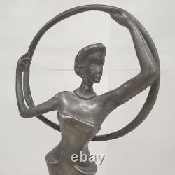 Bookend sculpture in aluminum and zinc, woman trophy, bronze-free, Art Deco style