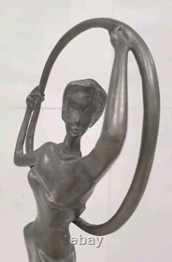 Bookend sculpture in aluminum and zinc, woman trophy, bronze-free, Art Deco style