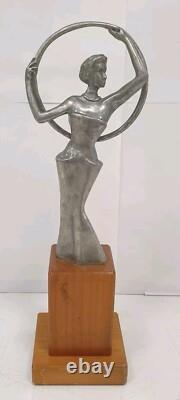 Bookend sculpture in aluminum and zinc, woman trophy, bronze-free, Art Deco style