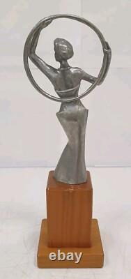 Bookend sculpture in aluminum and zinc, woman trophy, bronze-free, Art Deco style