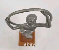 Bookend sculpture in aluminum and zinc, woman trophy, bronze-free, Art Deco style