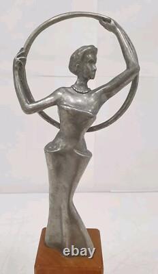 Bookend sculpture in aluminum and zinc, woman trophy, bronze-free, Art Deco style