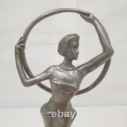 Bookend sculpture in aluminum and zinc, woman trophy, bronze-free, Art Deco style