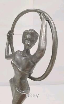 Bookend sculpture in aluminum and zinc, woman trophy, bronze-free, Art Deco style