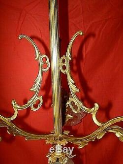 Bronze And Brass Chandelier With 4 Tulips Vintage Early Twentieth