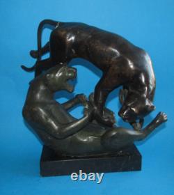 Bronze Animalier Statue Sculpture, Panthers, Art Deco Bronze, Height 28 cm