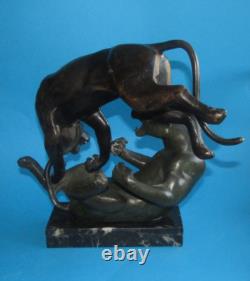 Bronze Animalier Statue Sculpture, Panthers, Art Deco Bronze, Height 28 cm
