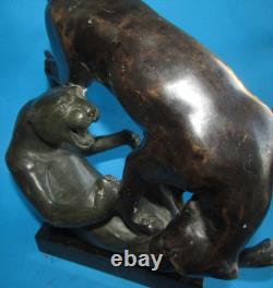 Bronze Animalier Statue Sculpture, Panthers, Art Deco Bronze, Height 28 cm