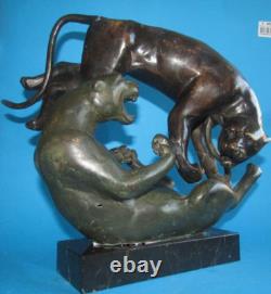 Bronze Animalier Statue Sculpture, Panthers, Art Deco Bronze, Height 28 cm