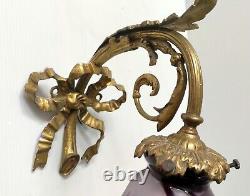 Bronze Applique with Acid-Etched Glass Tulip Flower Signed Laflor Art Deco