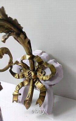 Bronze Applique with Acid-Etched Glass Tulip Flower Signed Laflor Art Deco