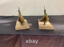 Bronze Art Bookends and Art Deco Marble Animal Peafowl