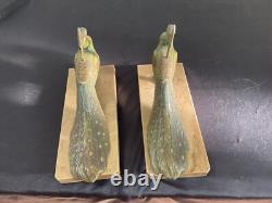 Bronze Art Bookends and Art Deco Marble Animal Peafowl