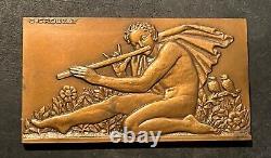 Bronze Art Deco & Art Nouveau Plaque: The Flute Player G. CROUZAT 1978