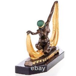 Bronze Art Deco Colored Dancer Sculpture on Black Marble Signed