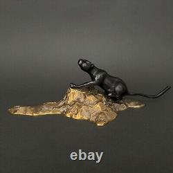 Bronze Art Deco Cubist Black Panther 1930 with Double Patina M3310