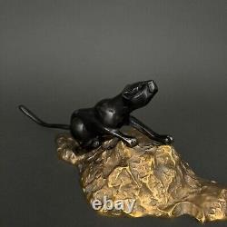 Bronze Art Deco Cubist Black Panther 1930 with Double Patina M3310