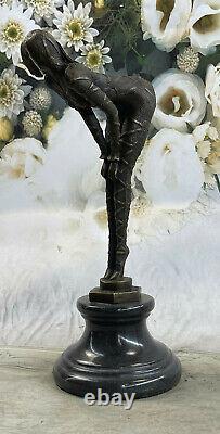 Bronze Art Deco Dancer Woman Statue Sculpture On Marble Base Domestic Decor