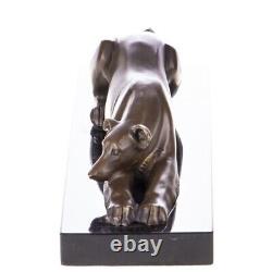 Bronze Art Deco Figurine of a Lying Greyhound on a Black Marble Base Signed