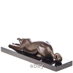 Bronze Art Deco Figurine of a Lying Greyhound on a Black Marble Base Signed